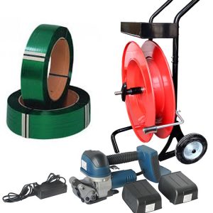 Juego de flejadora de batería para fleje de PET + carro porta fleje + batería + cargador 