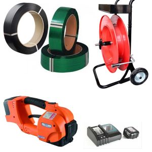 Kit de flejado profesional a batería TES PRO 12-16mm, 2x batería, cargador, fleje PET, carro